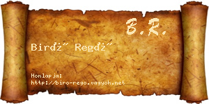 Biró Regő névjegykártya